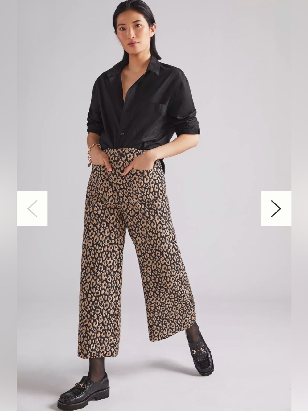 Anthropologie Maeve Leopard Brocade Wide-Leg Leopard Print Pants